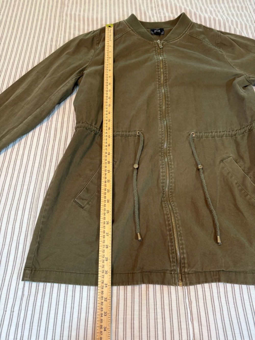 Perch By Blu Pepper Perch Olive Green Drawstring Longline Bomber Utility Jacket - Picture 6 of 14